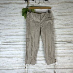 WHBM Khaki Tan Y2K Cropped Lace Up Hem Cargo Pants